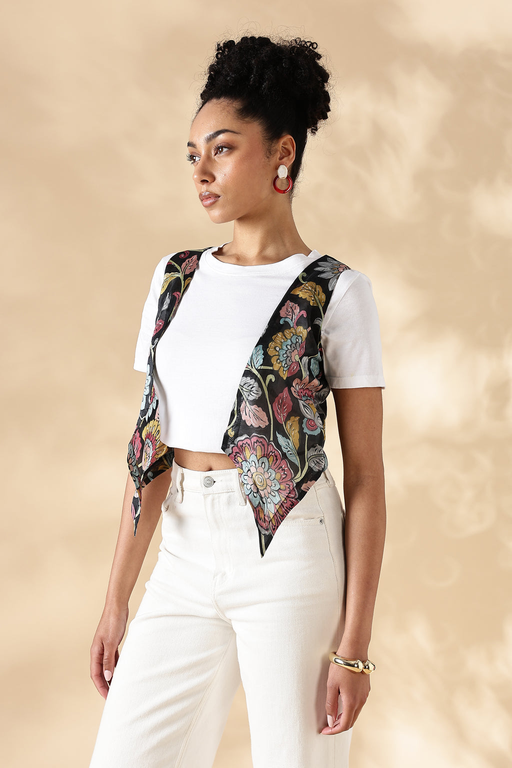Chanderi Hand kalamkari black coverup cut Vests