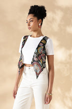 Chanderi Hand kalamkari black coverup cut Vests