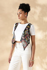 Chanderi Hand kalamkari black coverup cut Vests
