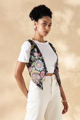 Chanderi Hand kalamkari black coverup cut Vests