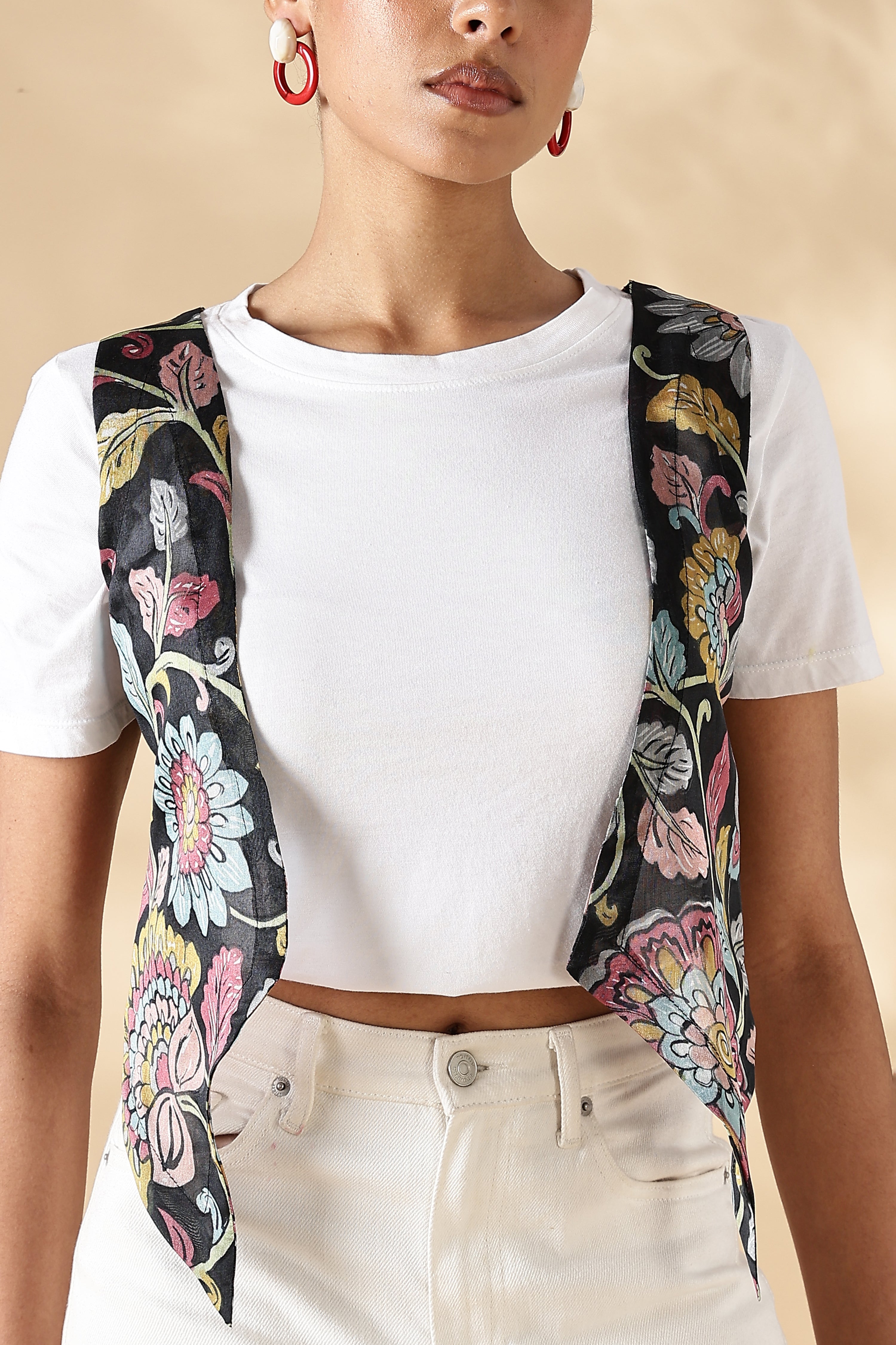 Chanderi Hand kalamkari black coverup cut Vests