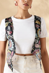 Chanderi Hand kalamkari black coverup cut Vests