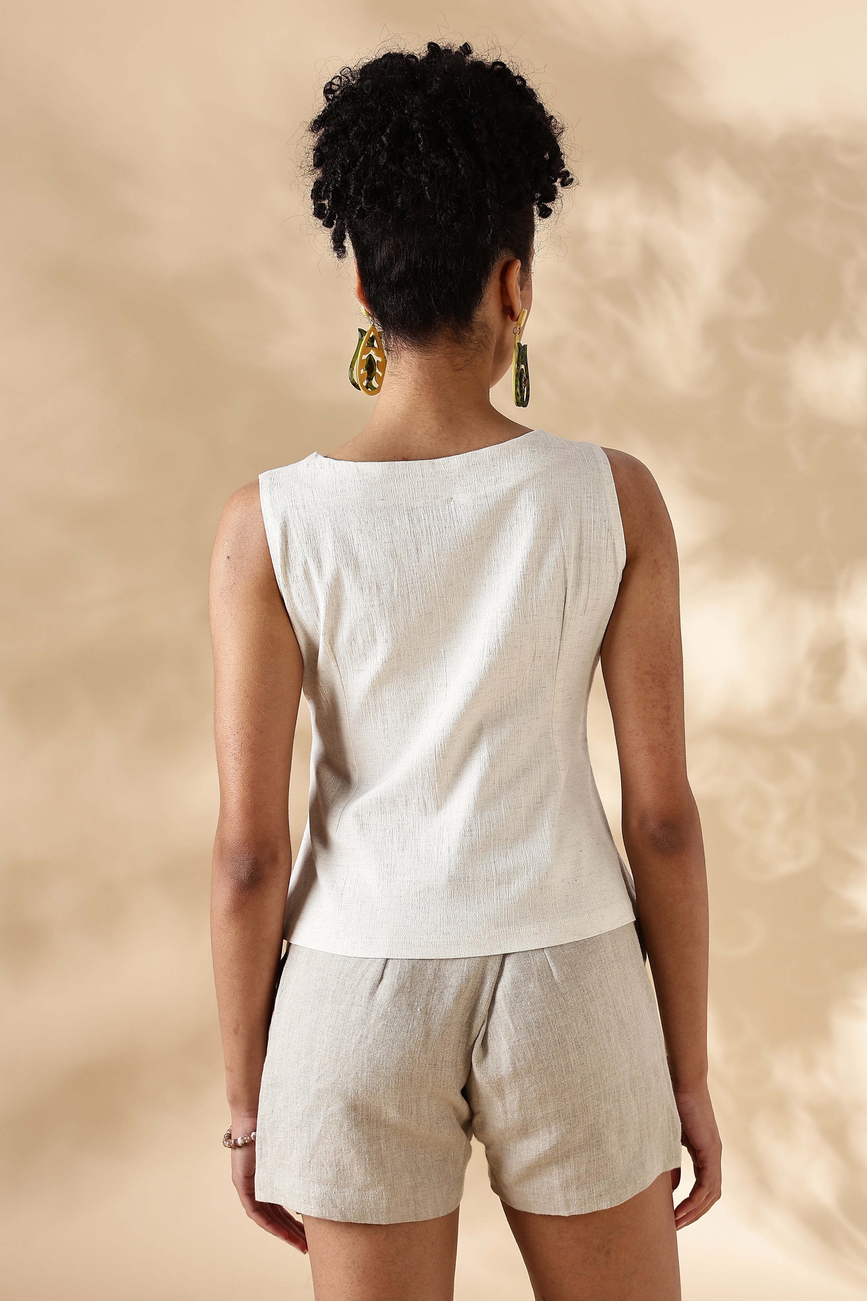 Cream Stretch khadi style Tie-Up top
