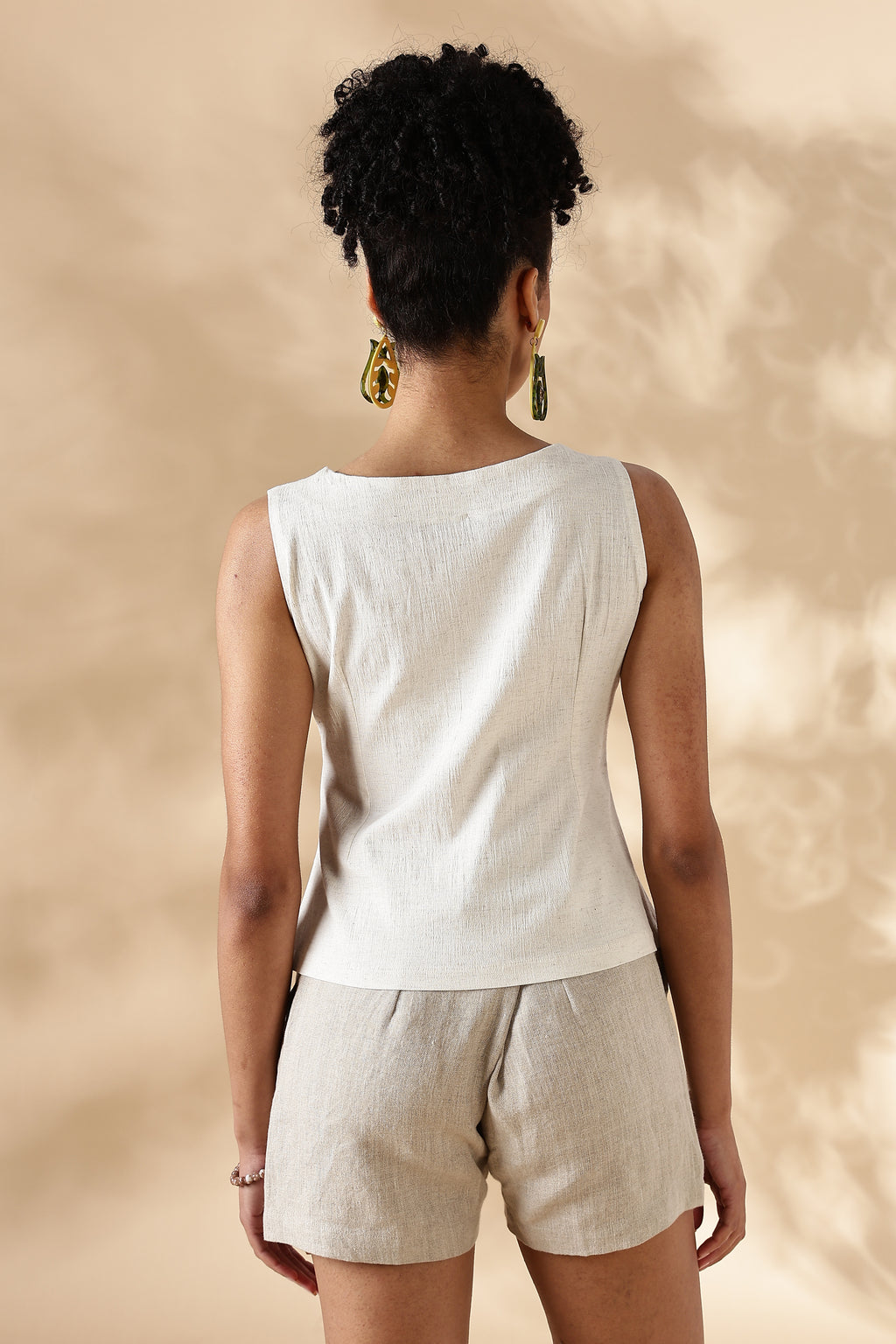 Cream Stretch khadi style Tie-Up top