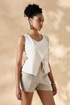Cream Stretch khadi style Tie-Up top