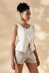 Cream Stretch khadi style Tie-Up top