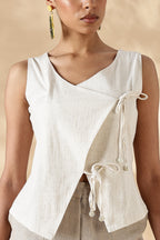 Cream Stretch khadi style Tie-Up top