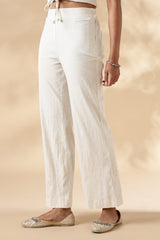White Stretch khadi style wide legged trousers