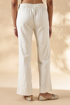 White Stretch khadi style wide legged trousers