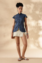 Blue Stretch khadi Mandarin style top