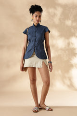 Blue Stretch khadi Mandarin style top