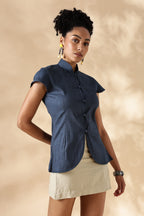 Blue Stretch khadi Mandarin style top
