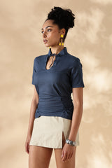 Blue Stretch khadi style fit adjustable top