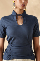 Blue Stretch khadi style fit adjustable top