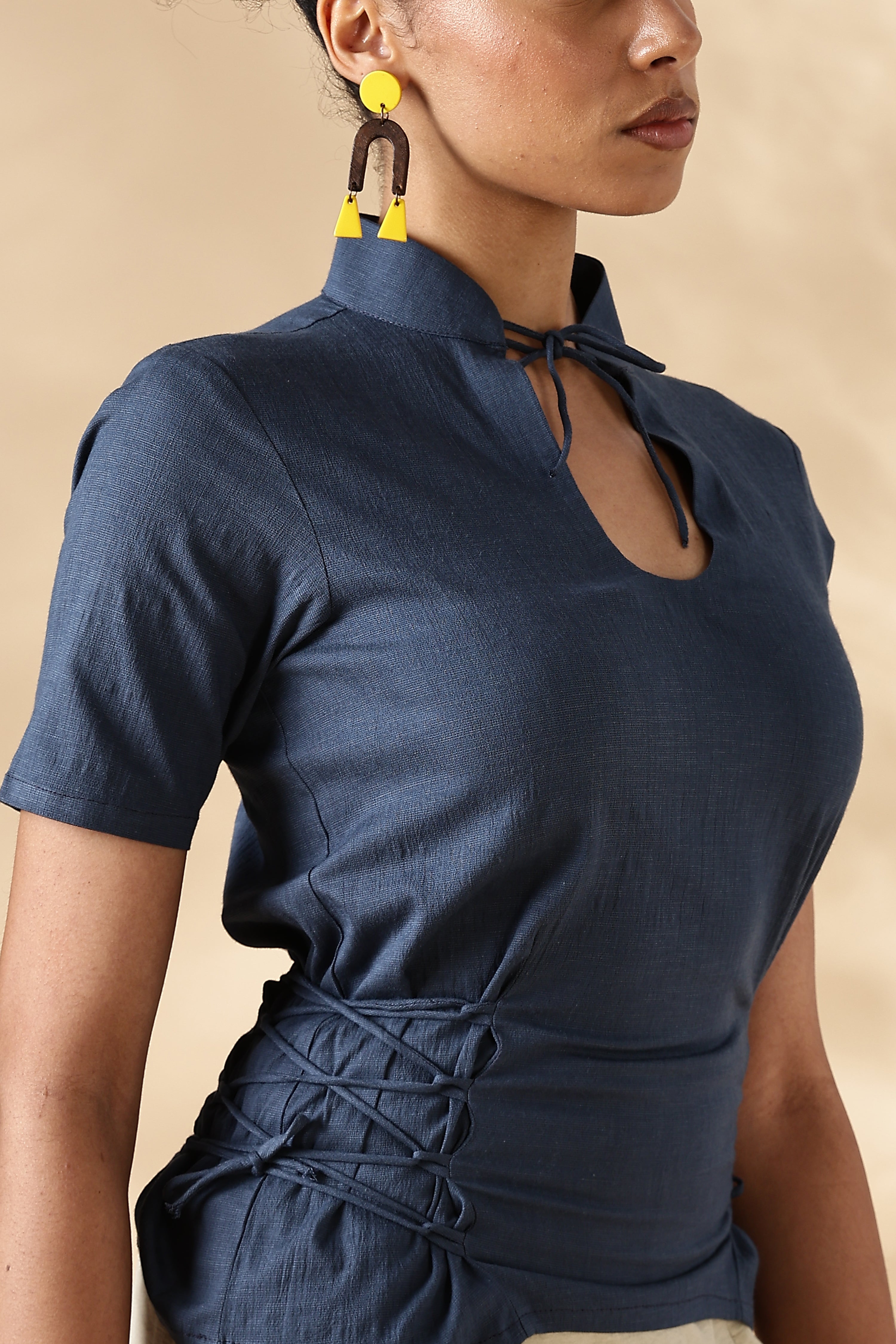 Blue Stretch khadi style fit adjustable top