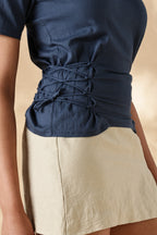 Blue Stretch khadi style fit adjustable top