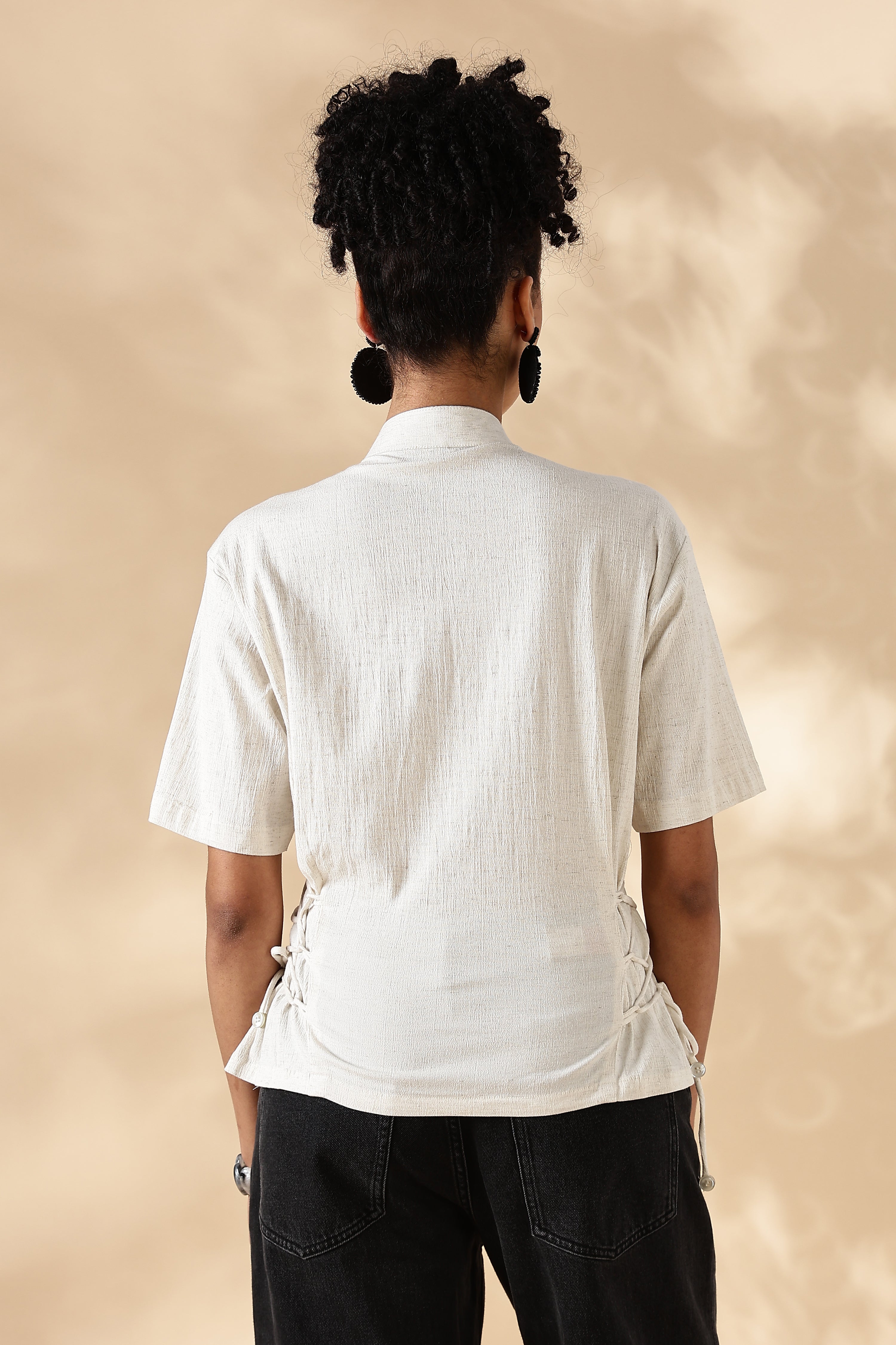 Cream Stretch khadi style fit adjustable top