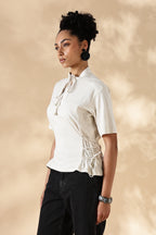 Cream Stretch khadi style fit adjustable top