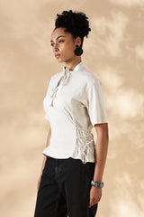 Cream Stretch khadi style fit adjustable top