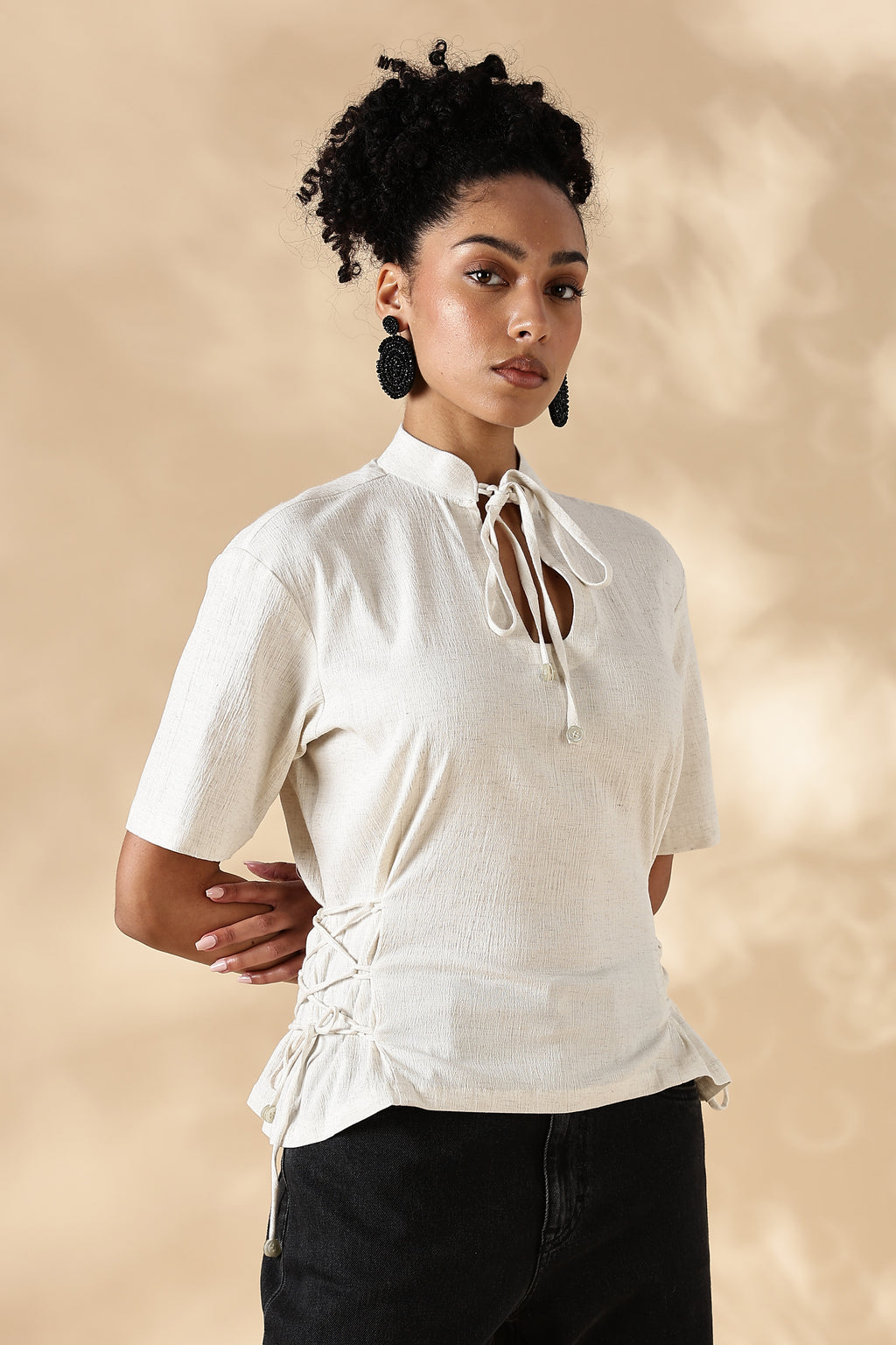 Cream Stretch khadi style fit adjustable top