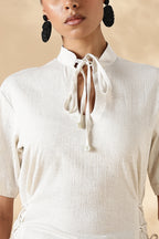 Cream Stretch khadi style fit adjustable top