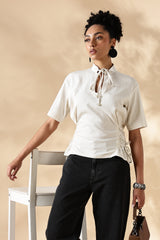 Cream Stretch khadi style fit adjustable top