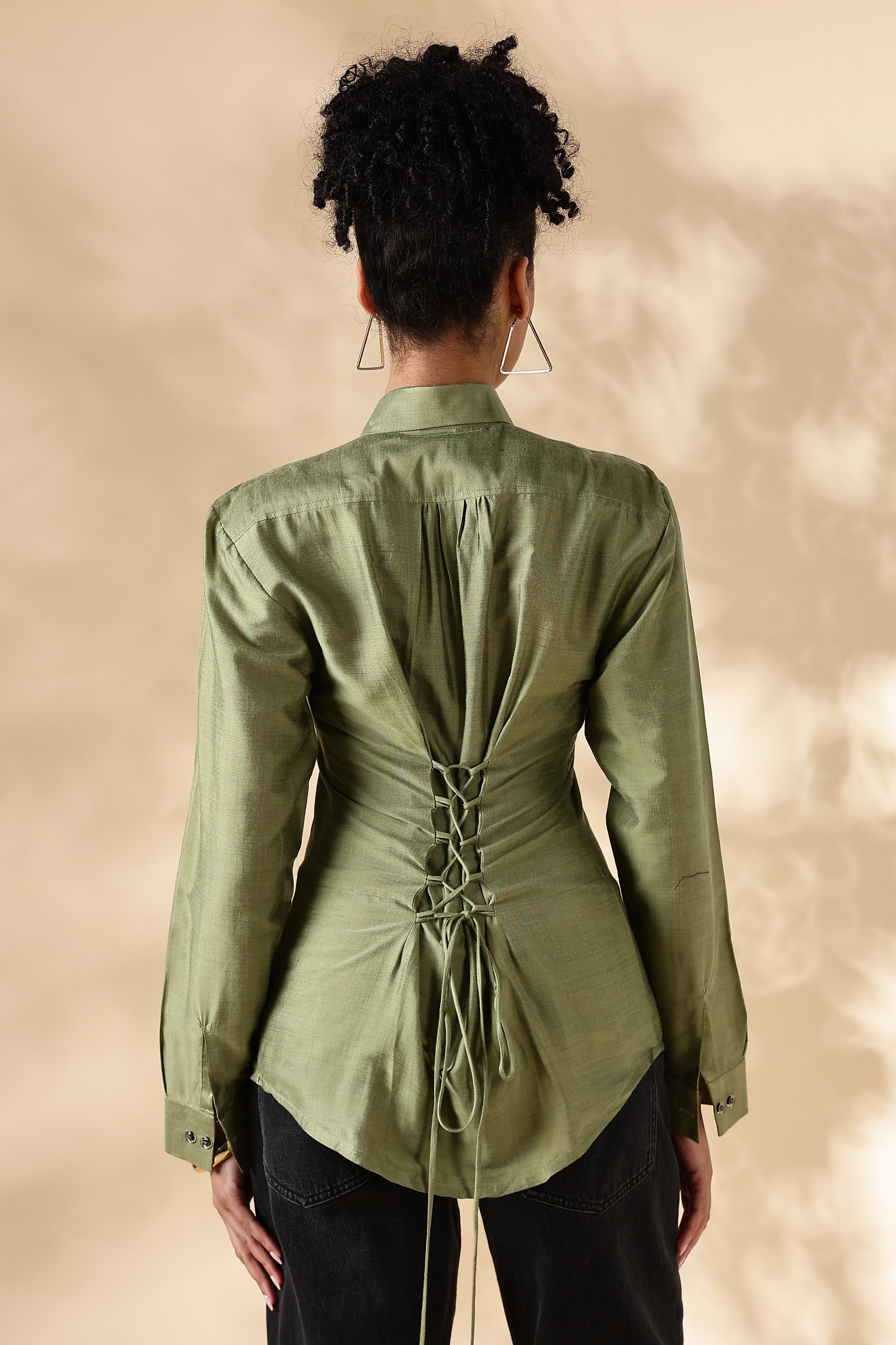 Fitted Cotton Silk Green Shirt