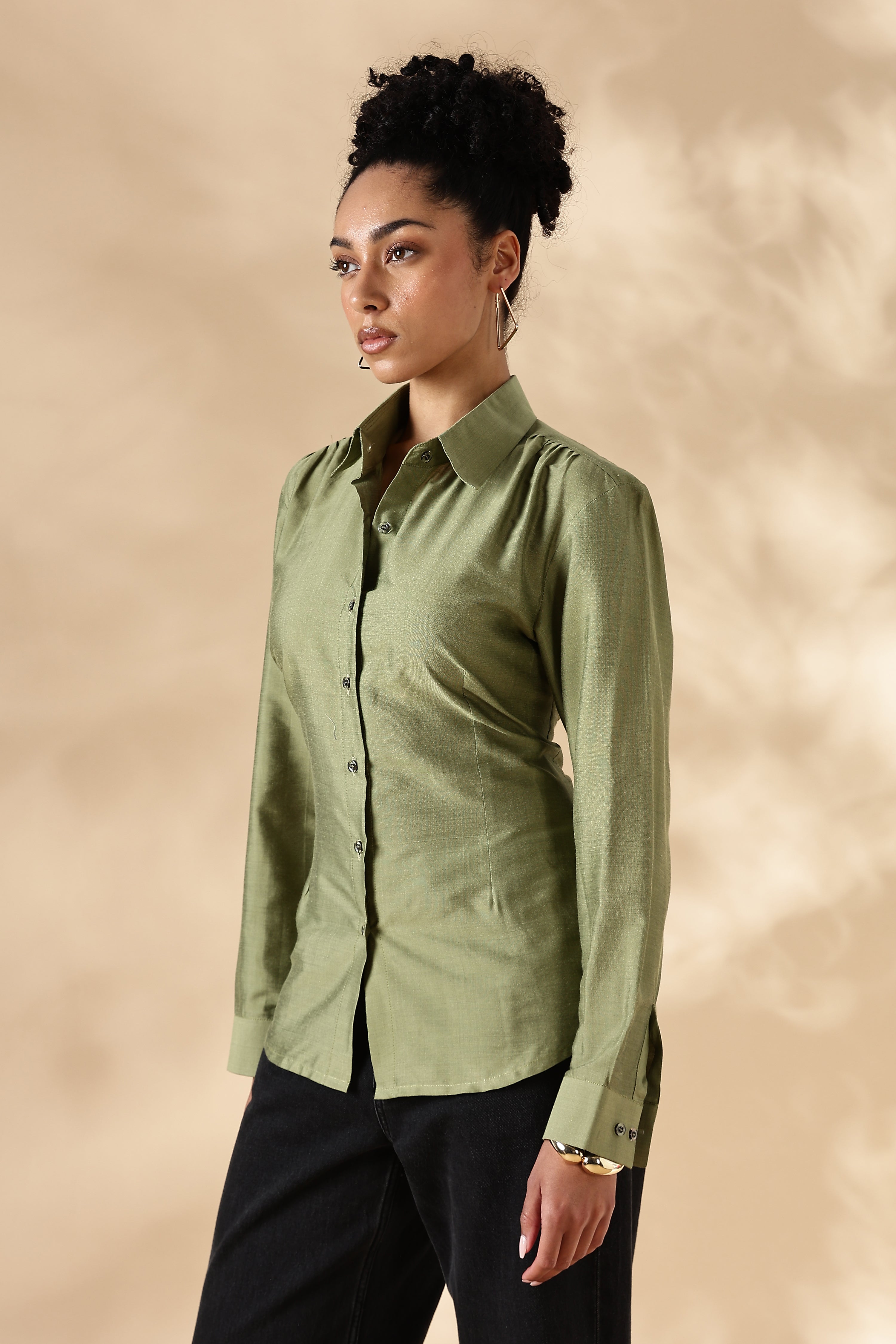 Fitted Cotton Silk Green Shirt