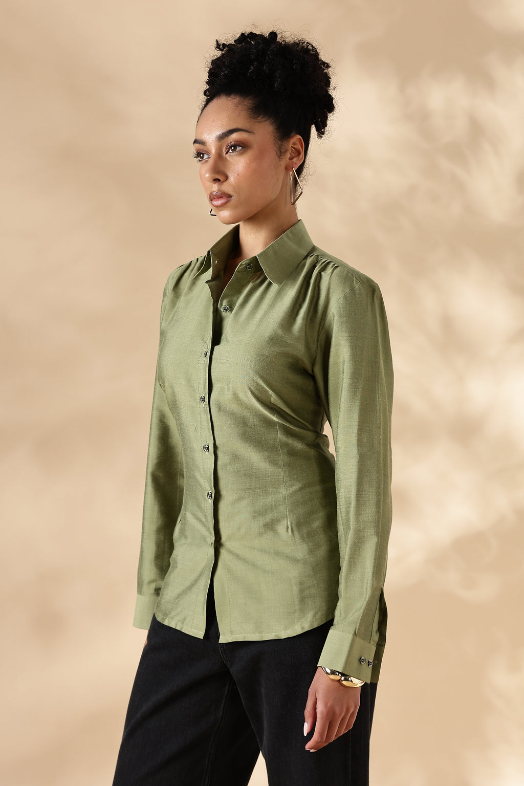 Fitted Cotton Silk Green Shirt