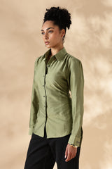 Fitted Cotton Silk Green Shirt