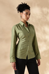 Fitted Cotton Silk Green Shirt