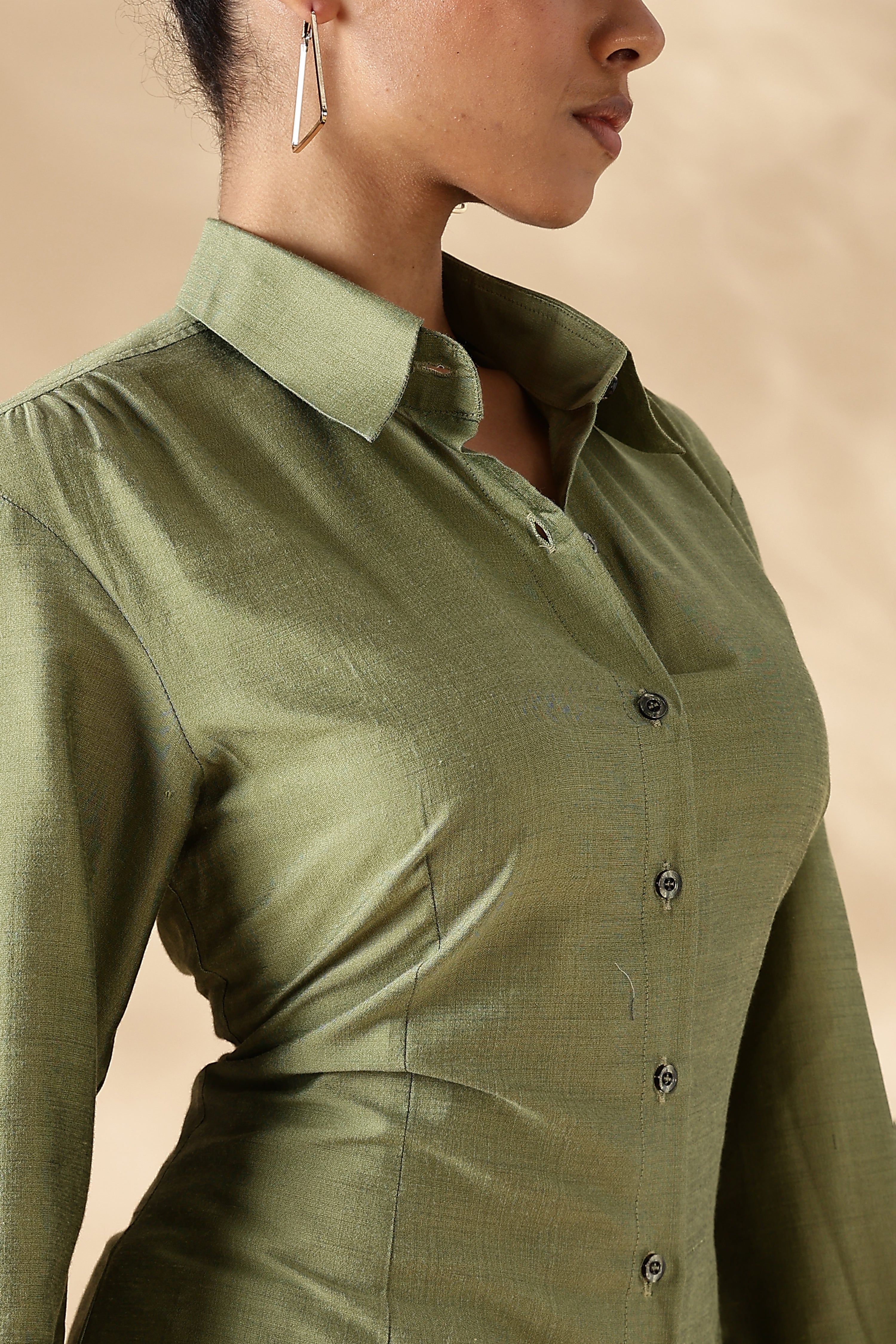Fitted Cotton Silk Green Shirt