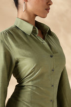 Fitted Cotton Silk Green Shirt