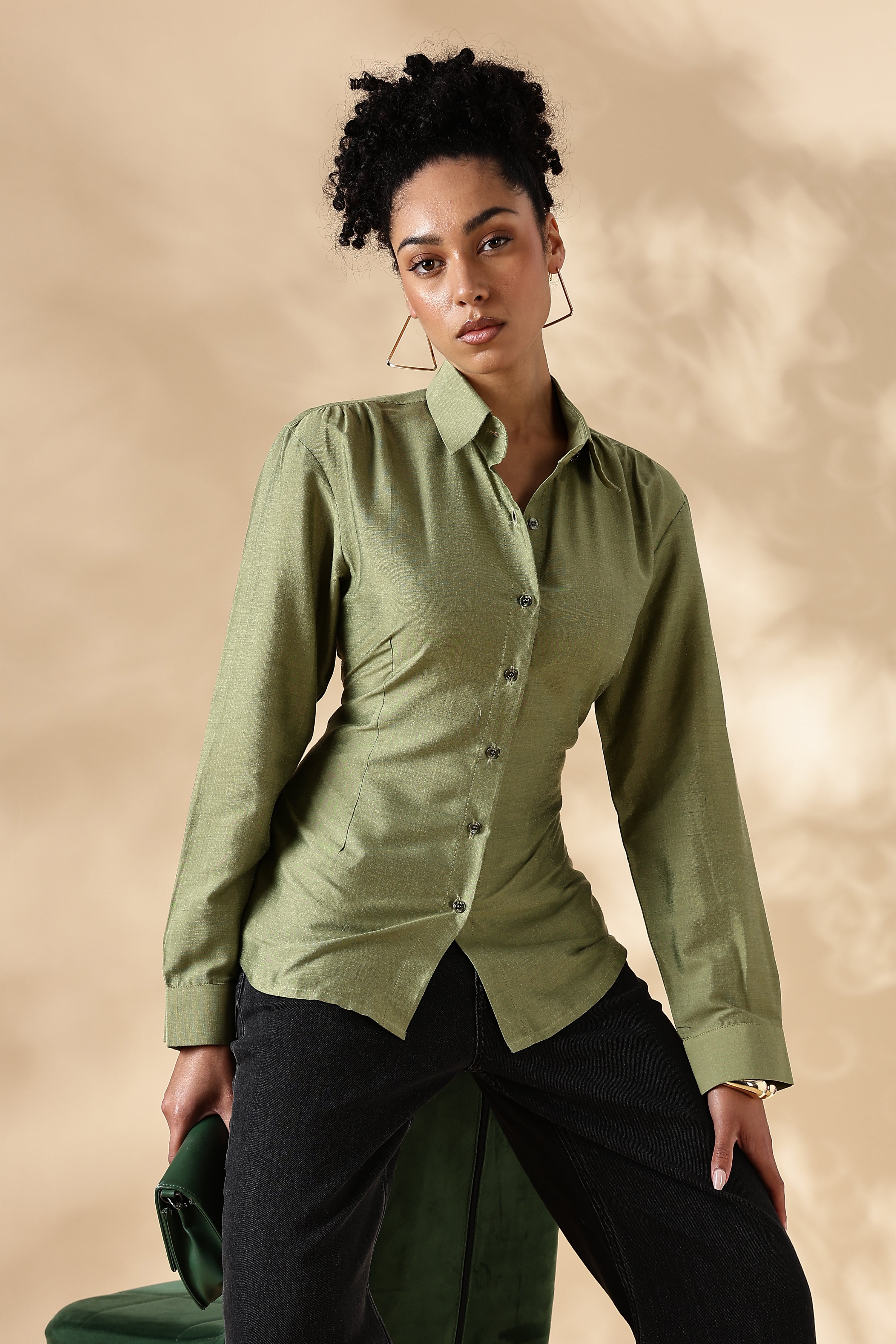 Fitted Cotton Silk Green Shirt
