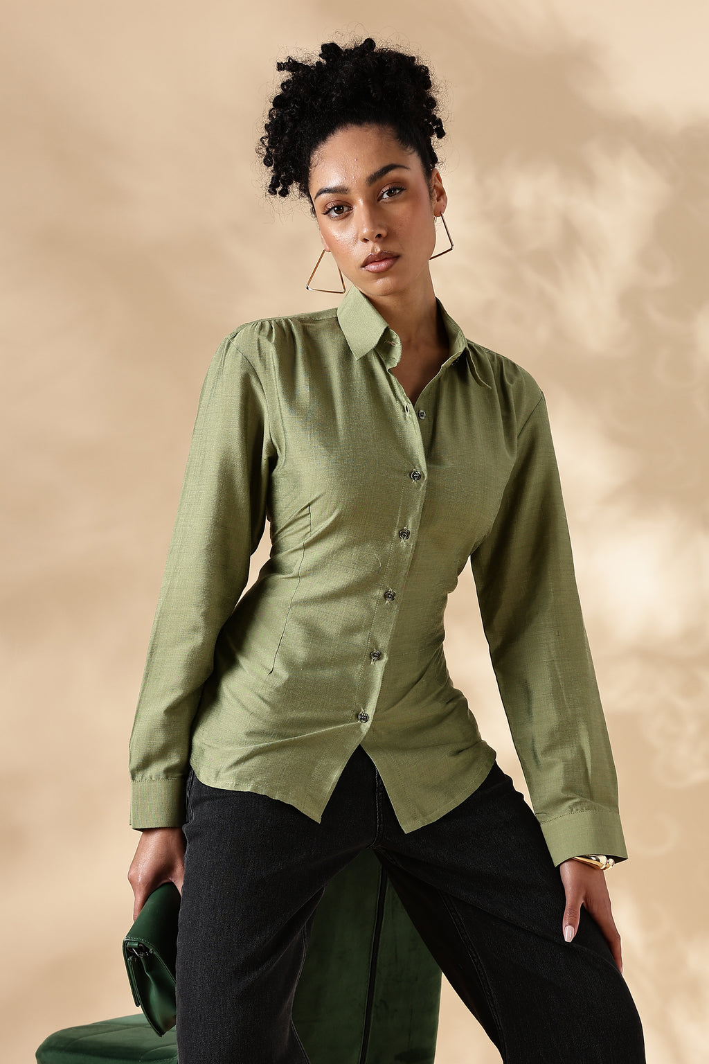 Fitted Cotton Silk Green Shirt