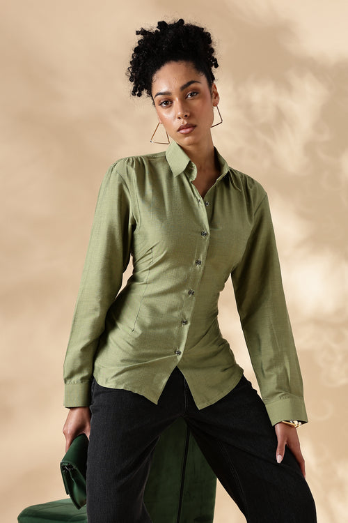 Fitted Cotton Silk Green Shirt