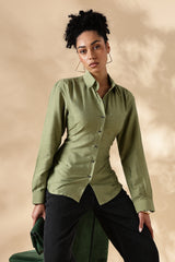 Fitted Cotton Silk Green Shirt