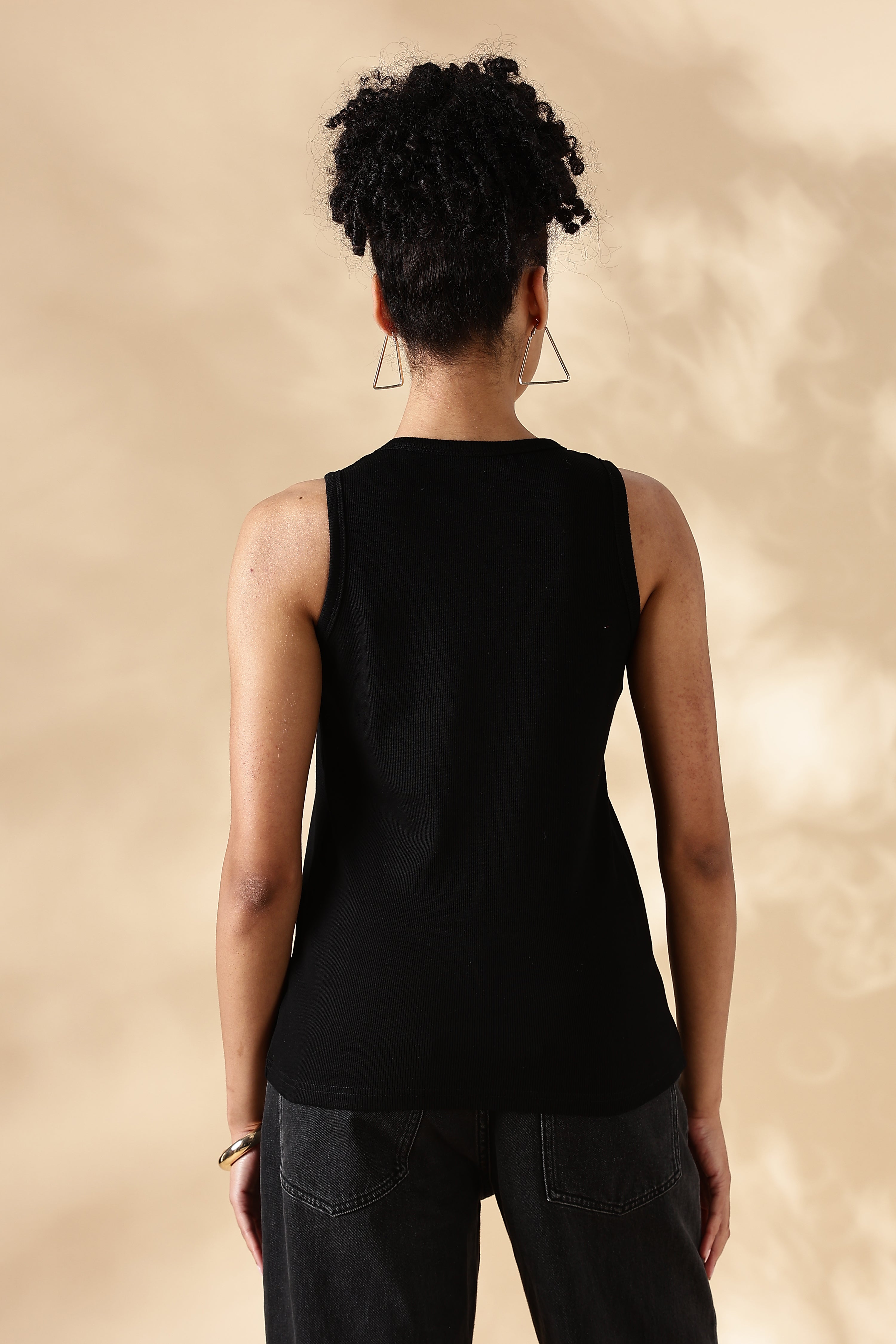 Black heart Hand embroidered Cotton Tank Top