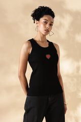 Black heart Hand embroidered Cotton Tank Top