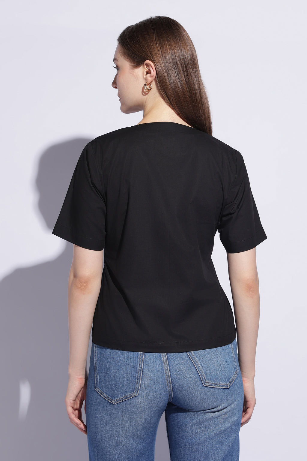 Noir Sailor Collar Contrast Trim Top