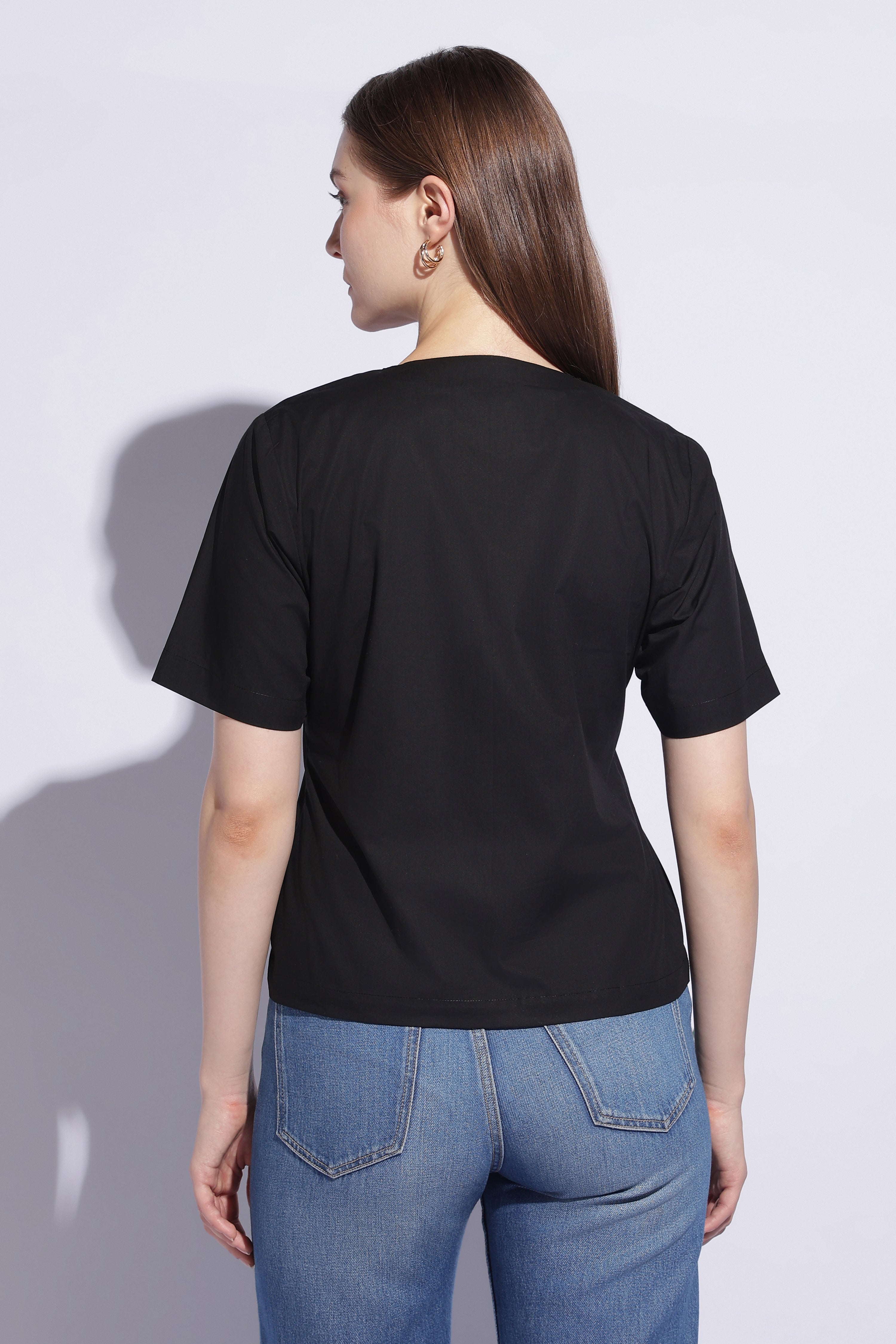 Noir Sailor Collar Contrast Trim Top