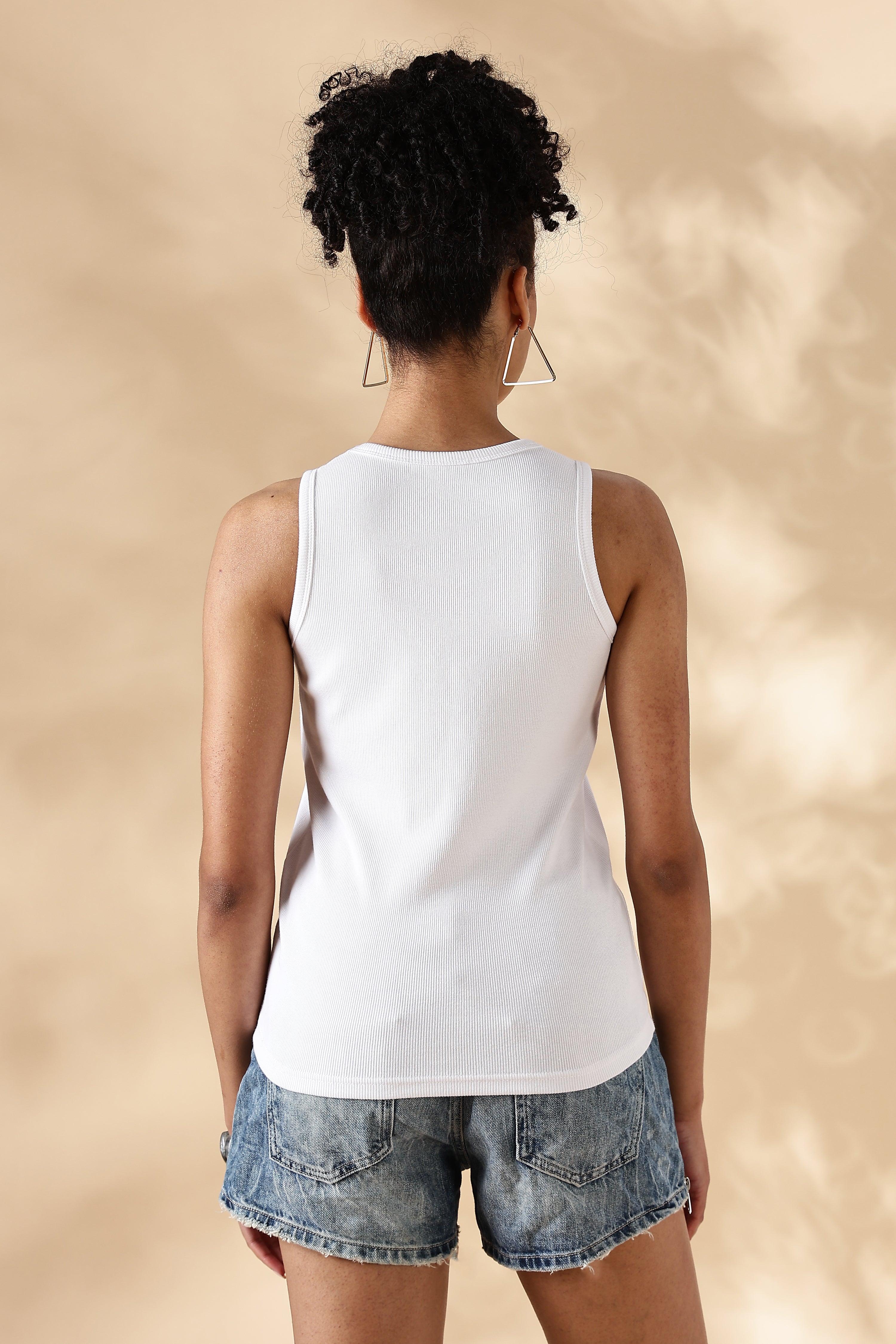 White Turtle Hand embroidered Cotton Tank Top