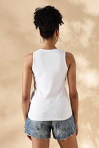 White Turtle Hand embroidered Cotton Tank Top