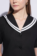 Noir Sailor Collar Contrast Trim Top