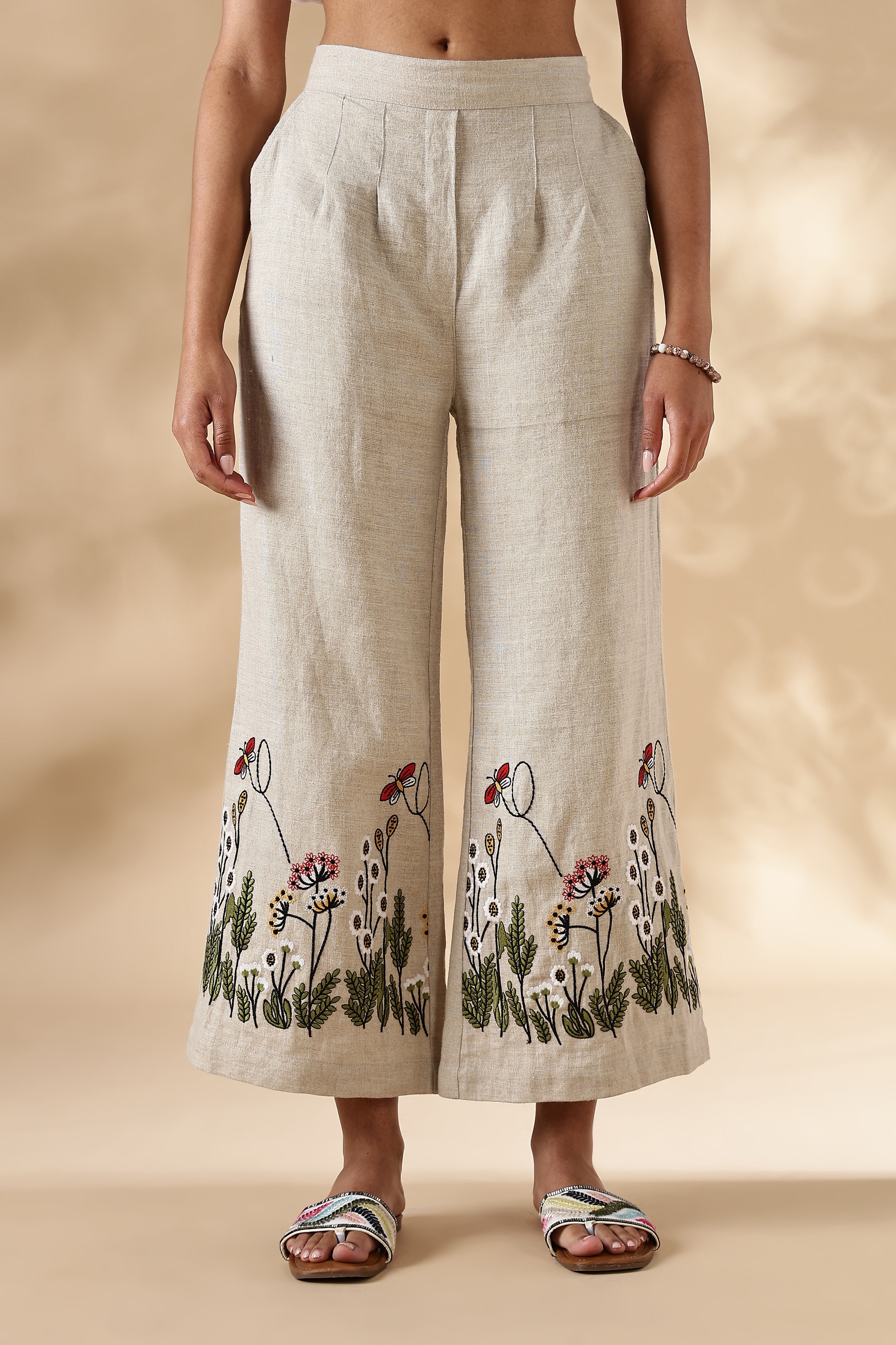 MABA Linen Waistcoat and Embroidered Pant Co-ord set - Beige
