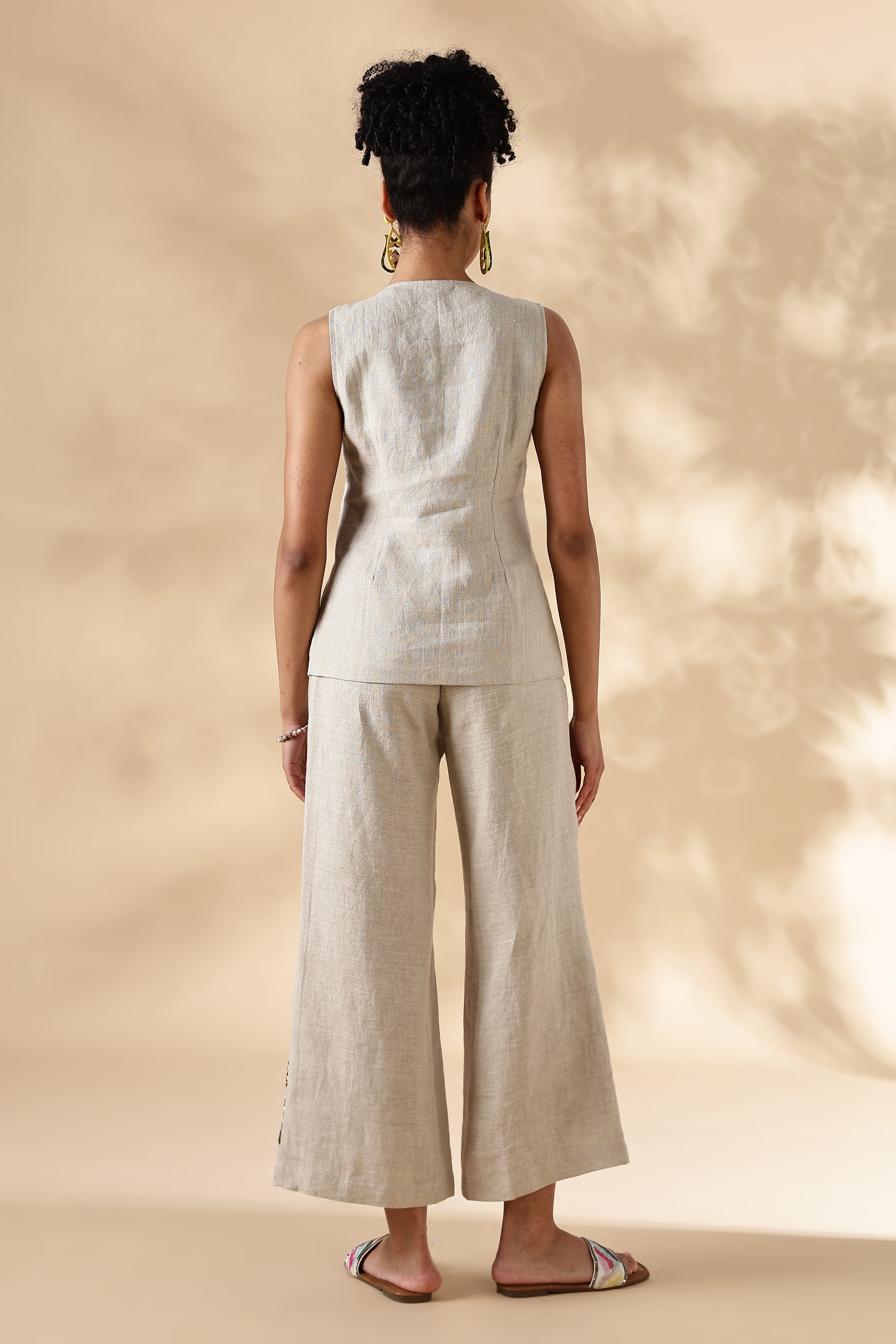 MABA Linen Waistcoat and Embroidered Pant Co-ord set - Beige