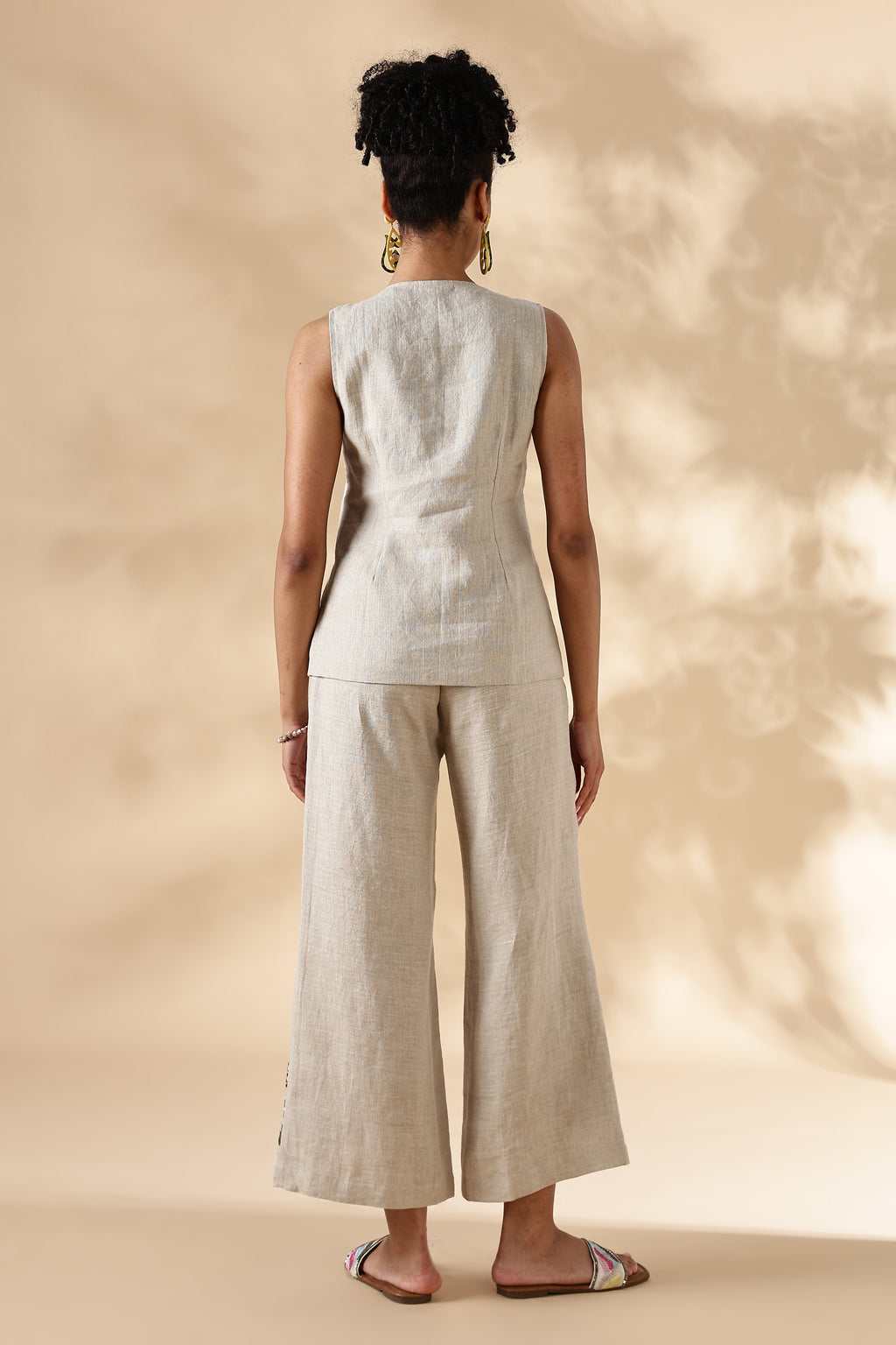 MABA Linen Waistcoat and Embroidered Pant Co-ord set - Beige