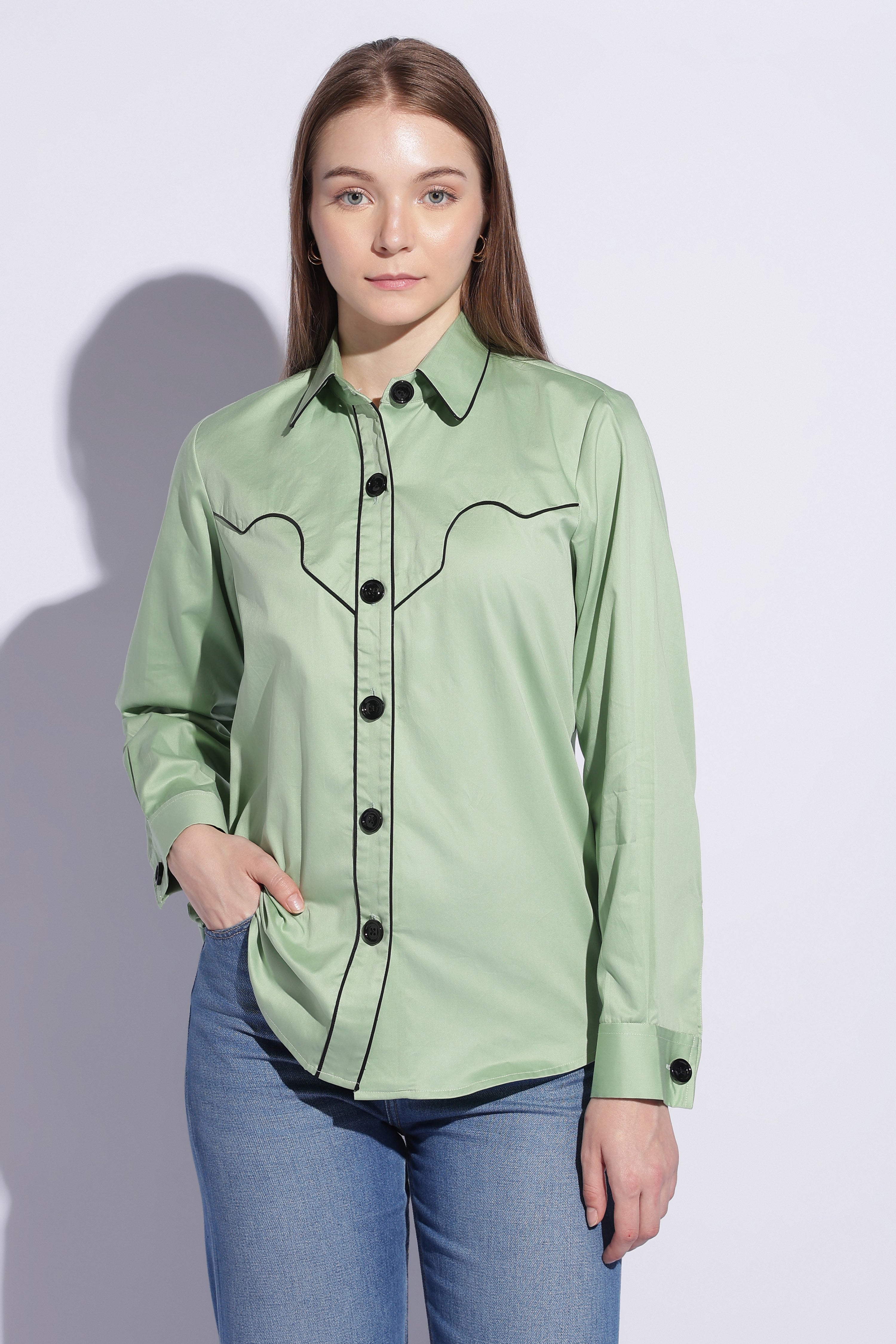 Sage Contrast Western Shirt