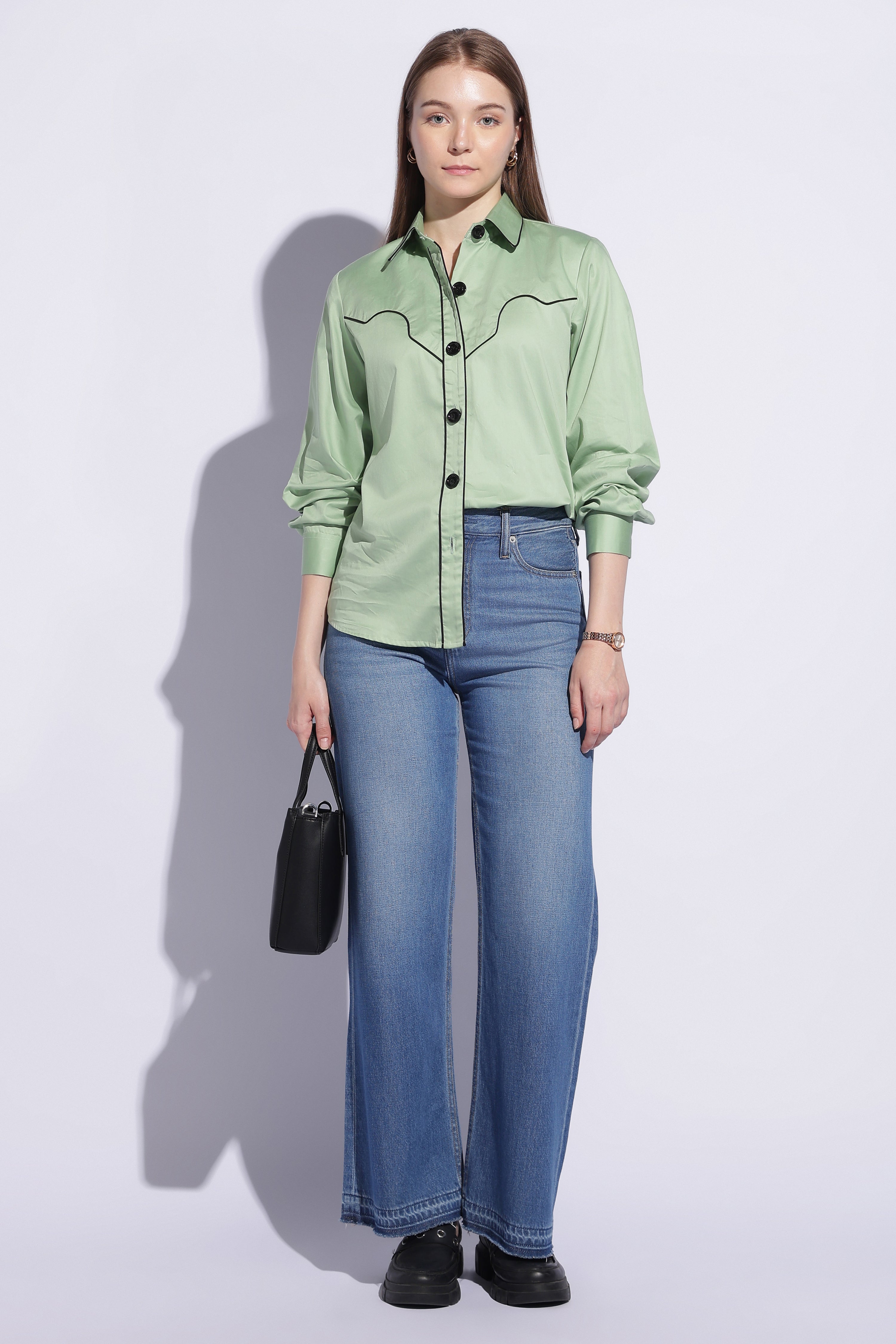 Sage Contrast Western Shirt
