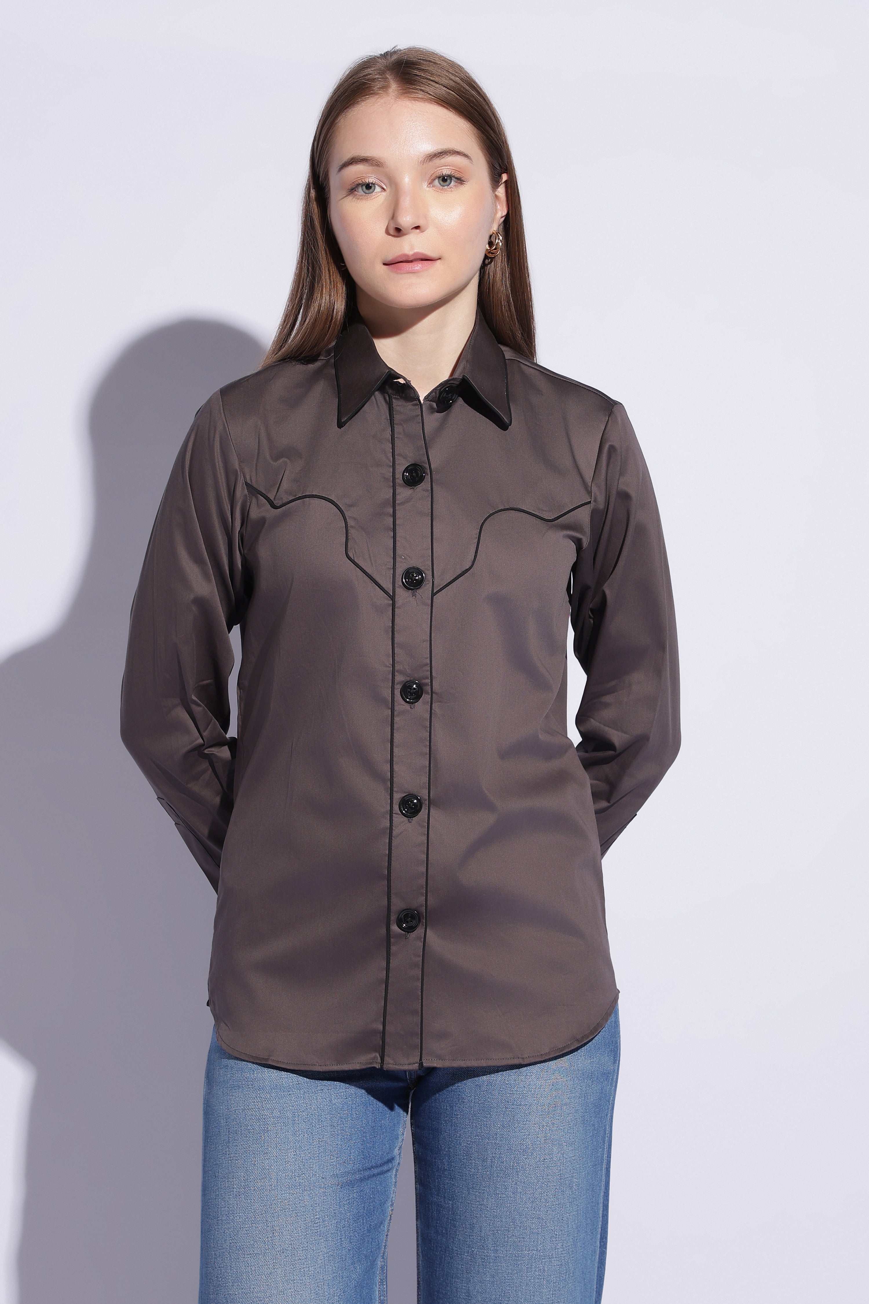 Gunmetal Contrast Western Shirt